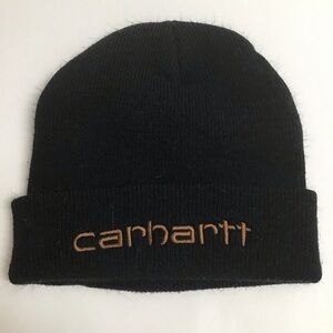 Carhartt Beanie Black Brown Embroidered Patch Logo Knit Cuffed Hat 3M Thinsulate